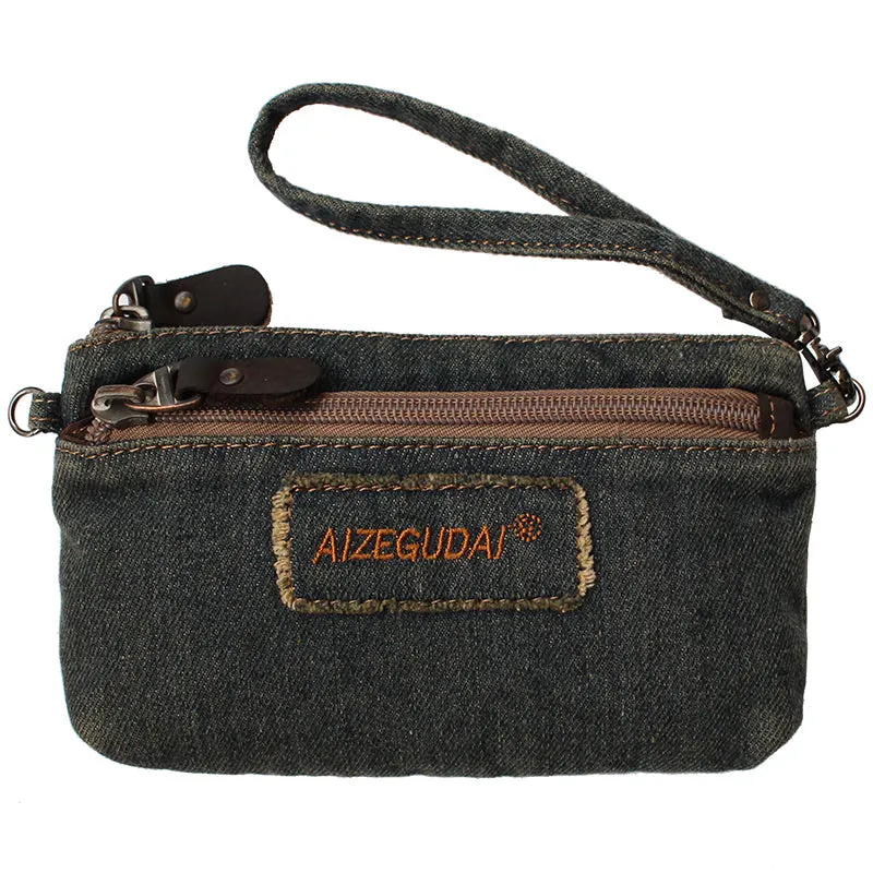 Denim Black Womens Phone Shoulder Bag Mini Denim Crossbody Bag Clutch Wirstlet Purse