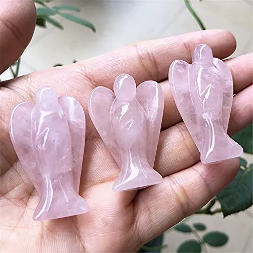 favoramulet 2Pcs Crystal Guardian Angel Statues, Hand Carved Healing Crystals Pocket Stone Figurines Decoration 1.5", Amethyst & Rose Quartz