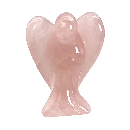 favoramulet 2Pcs Crystal Guardian Angel Statues, Hand Carved Healing Crystals Pocket Stone Figurines Decoration 1.5", Amethyst & Rose Quartz