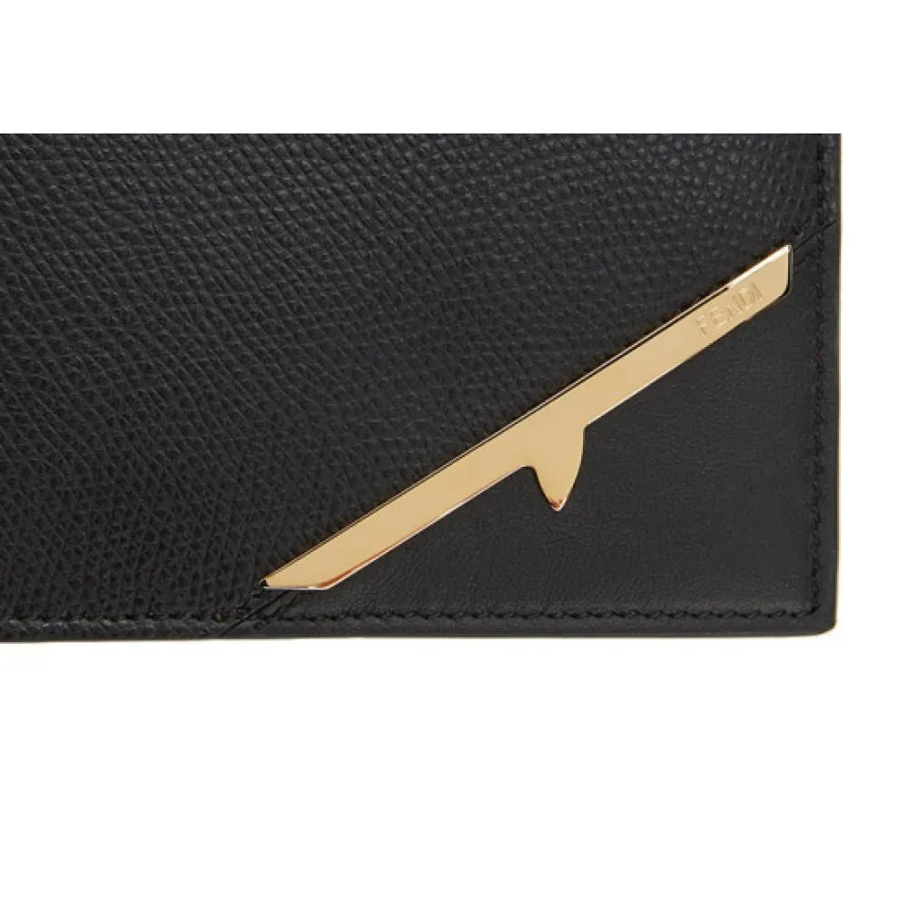 Fendi Corner Bugs Gold Black Calf Leather Card Case 7M0164
