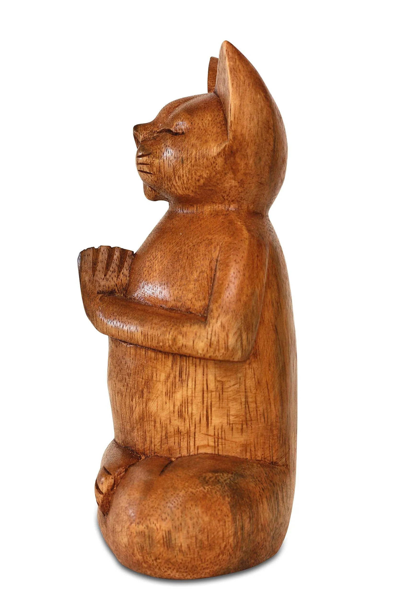 G6 Collection 8" Wooden Hand Carved Siamese Cat Yoga Pose Statue Sculpture Handcrafted Art Decoration Home Decor Accent Decorative Kitty Kitten Figurine Gift Handmade (Fire Log Pose)