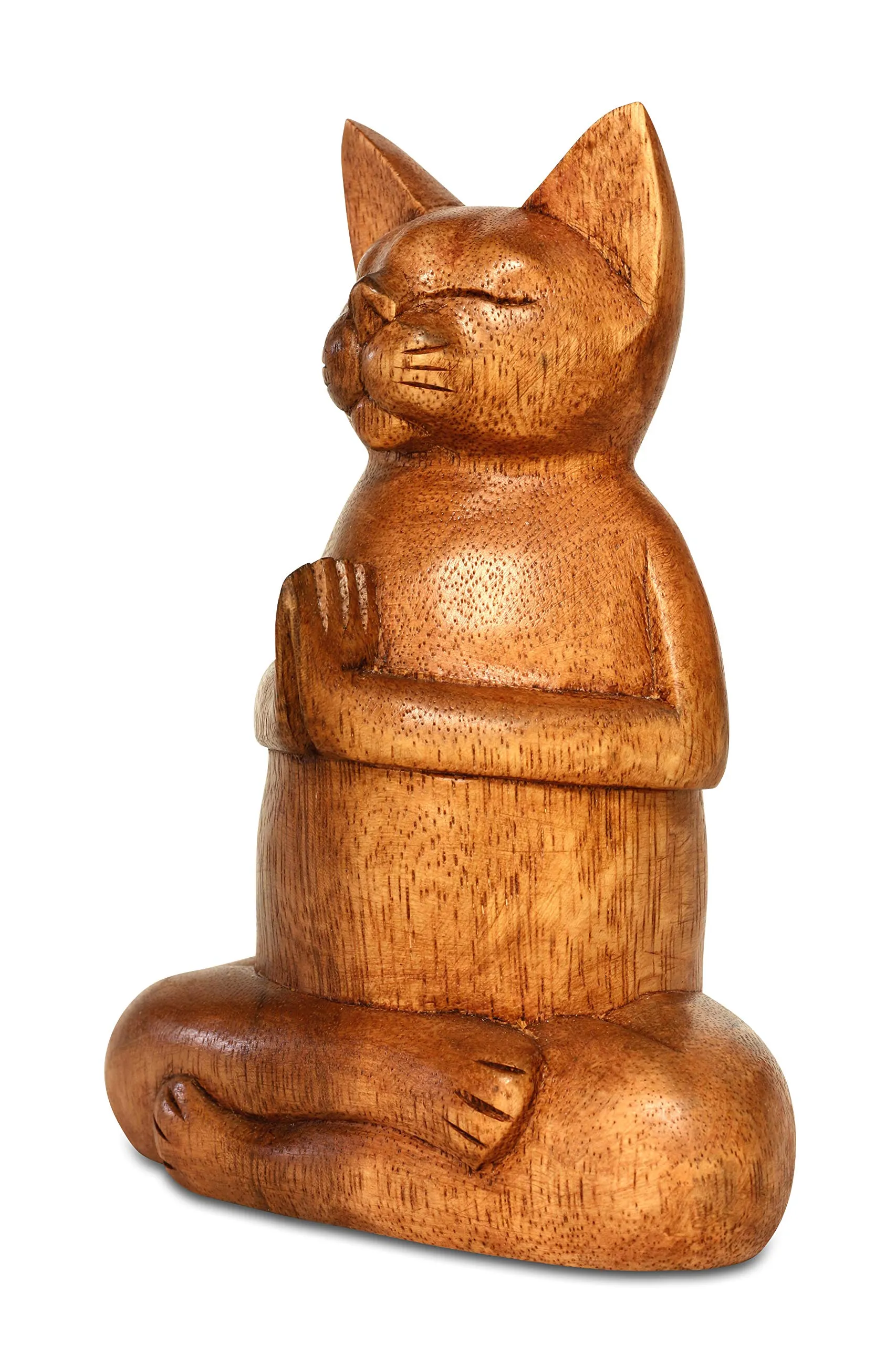 G6 Collection 8" Wooden Hand Carved Siamese Cat Yoga Pose Statue Sculpture Handcrafted Art Decoration Home Decor Accent Decorative Kitty Kitten Figurine Gift Handmade (Fire Log Pose)