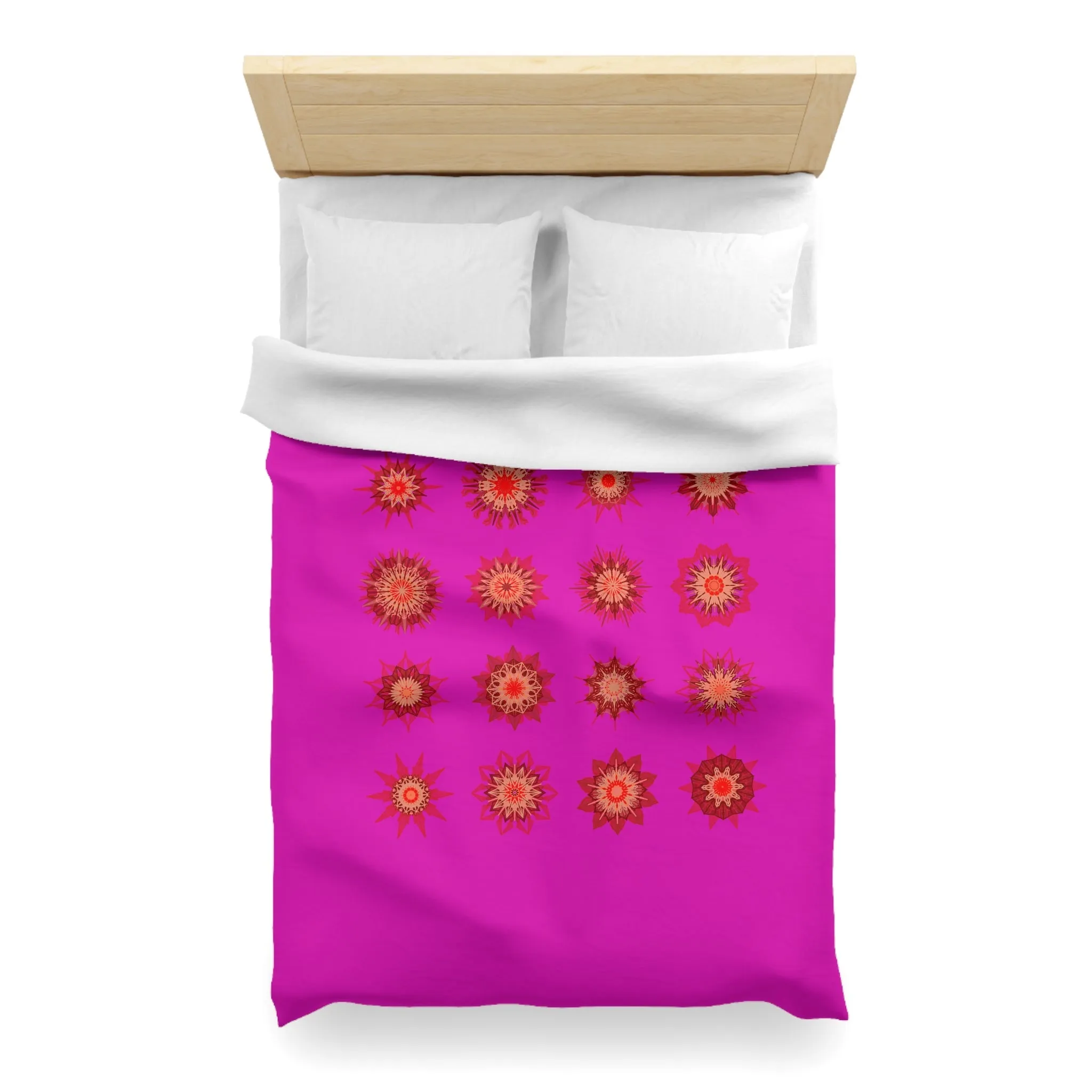 Handmade Mandala Art Microfiber Duvet Cover - Vibrant Fuchsia Background