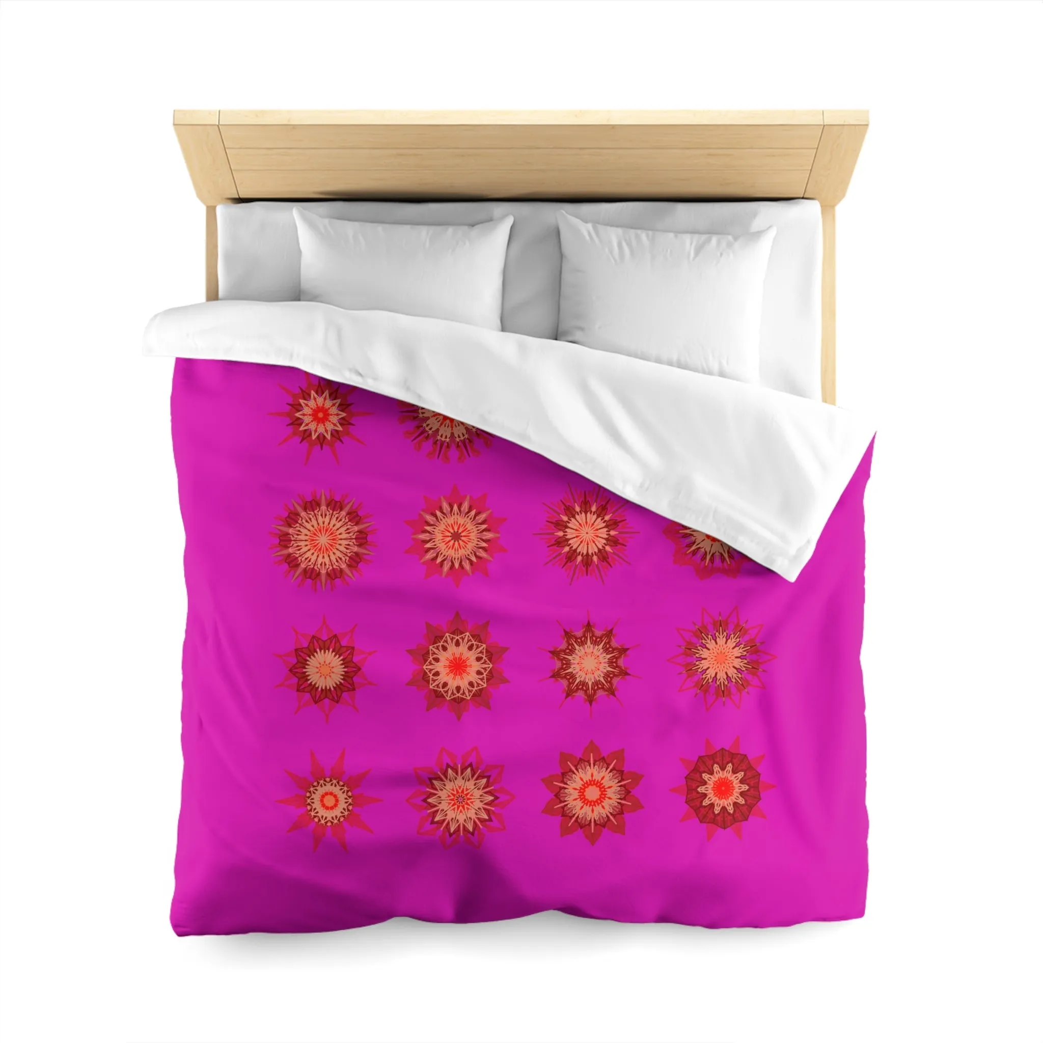 Handmade Mandala Art Microfiber Duvet Cover - Vibrant Fuchsia Background