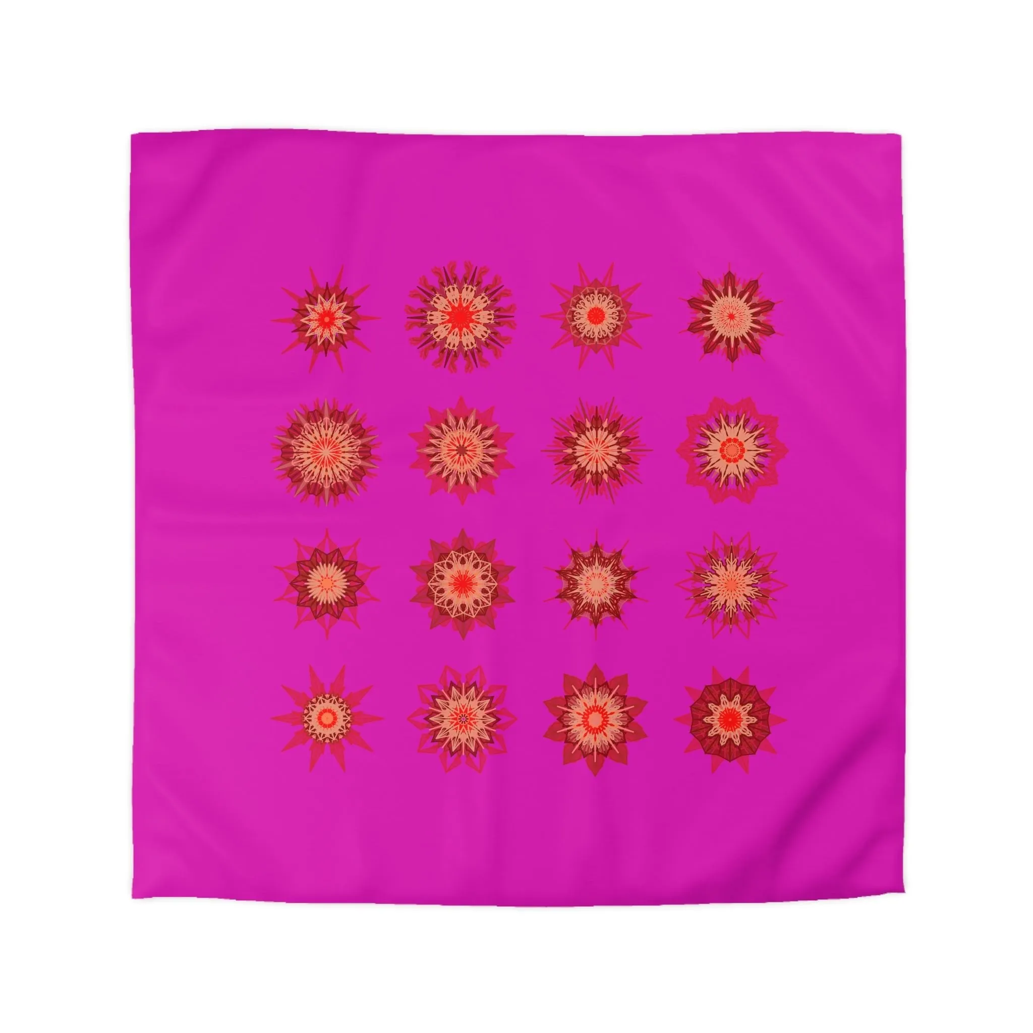 Handmade Mandala Art Microfiber Duvet Cover - Vibrant Fuchsia Background
