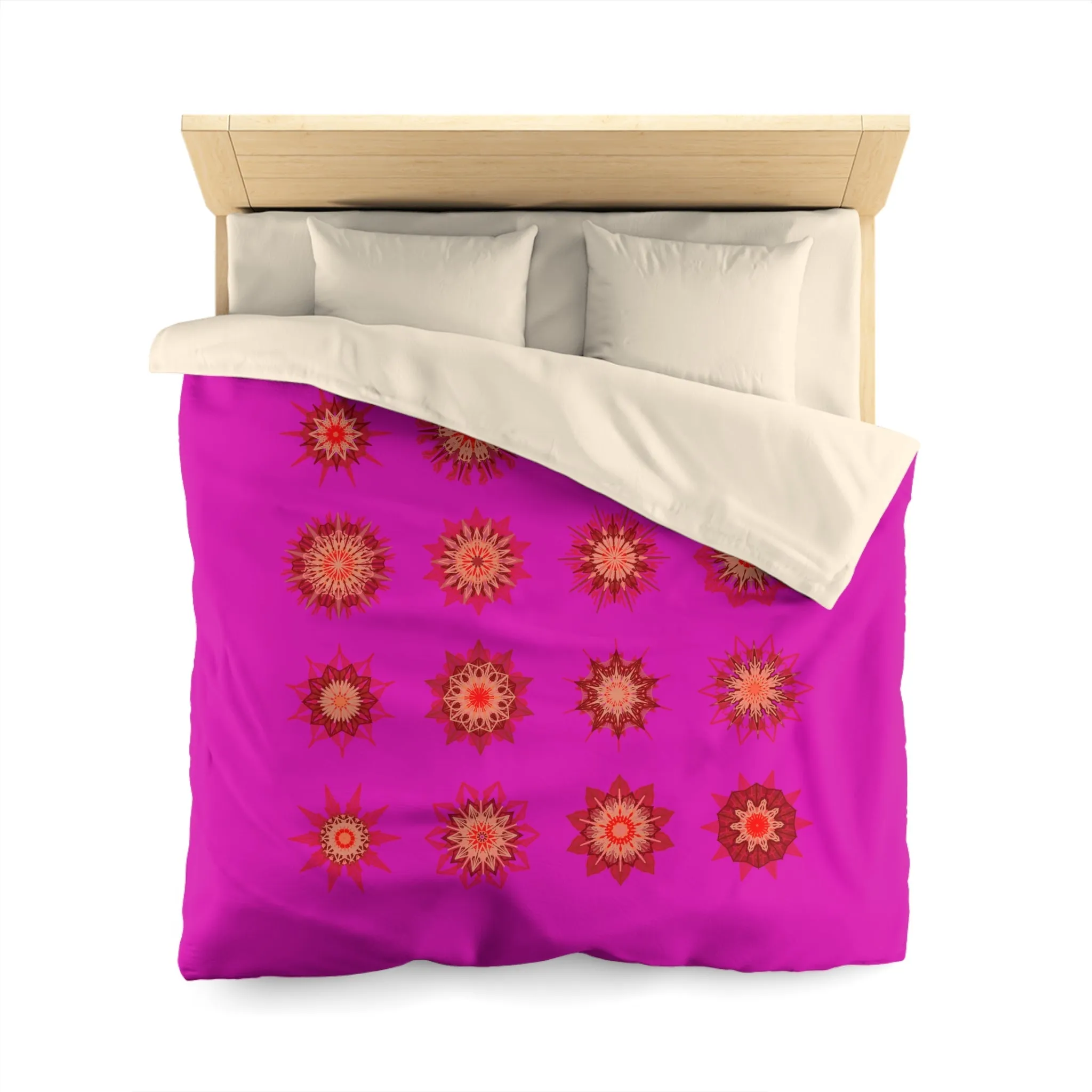 Handmade Mandala Art Microfiber Duvet Cover - Vibrant Fuchsia Background