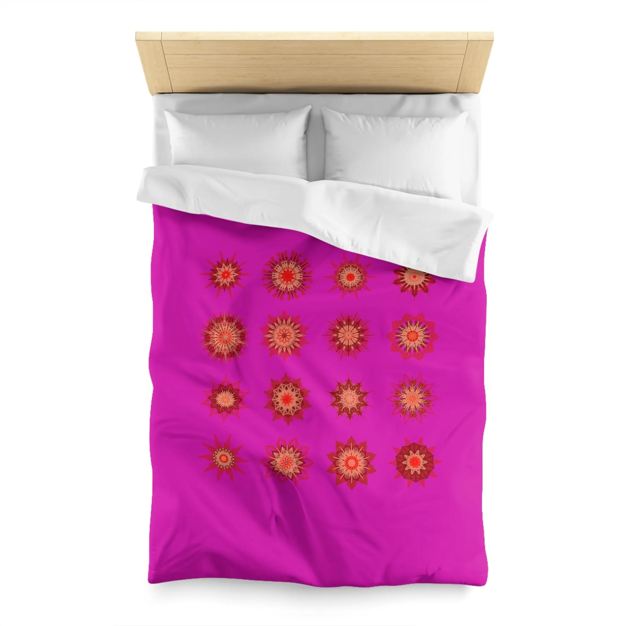 Handmade Mandala Art Microfiber Duvet Cover - Vibrant Fuchsia Background