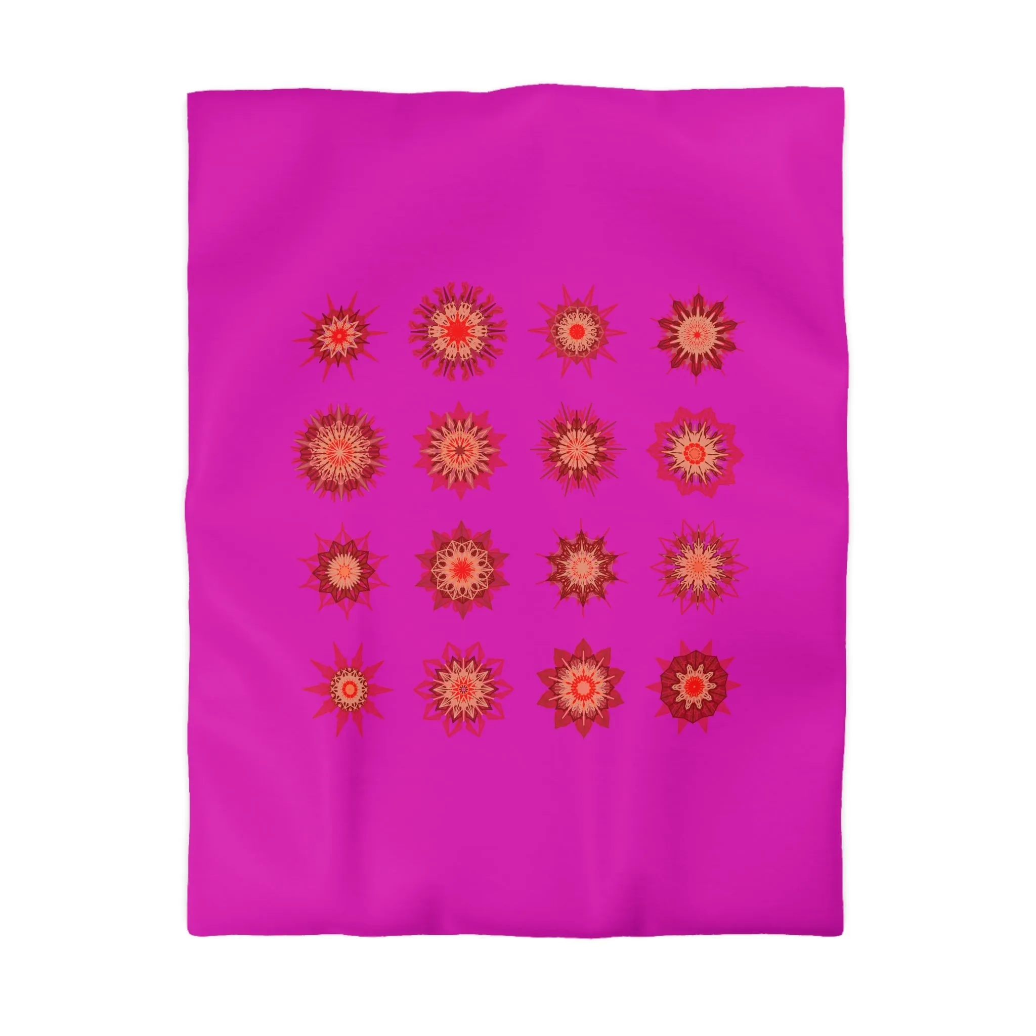Handmade Mandala Art Microfiber Duvet Cover - Vibrant Fuchsia Background