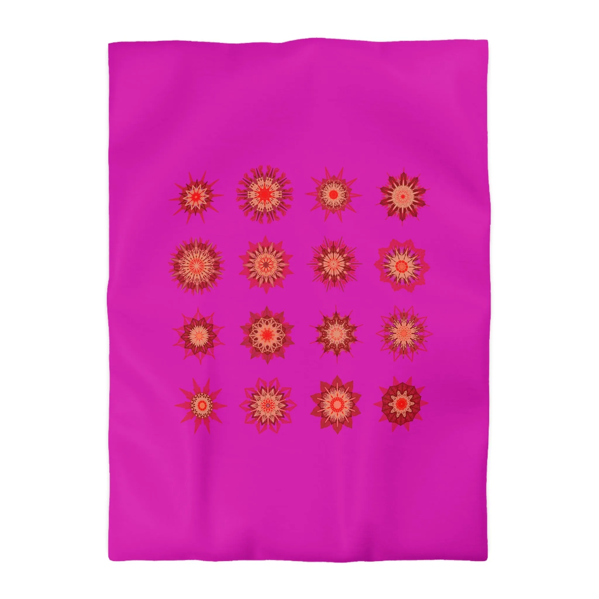Handmade Mandala Art Microfiber Duvet Cover - Vibrant Fuchsia Background