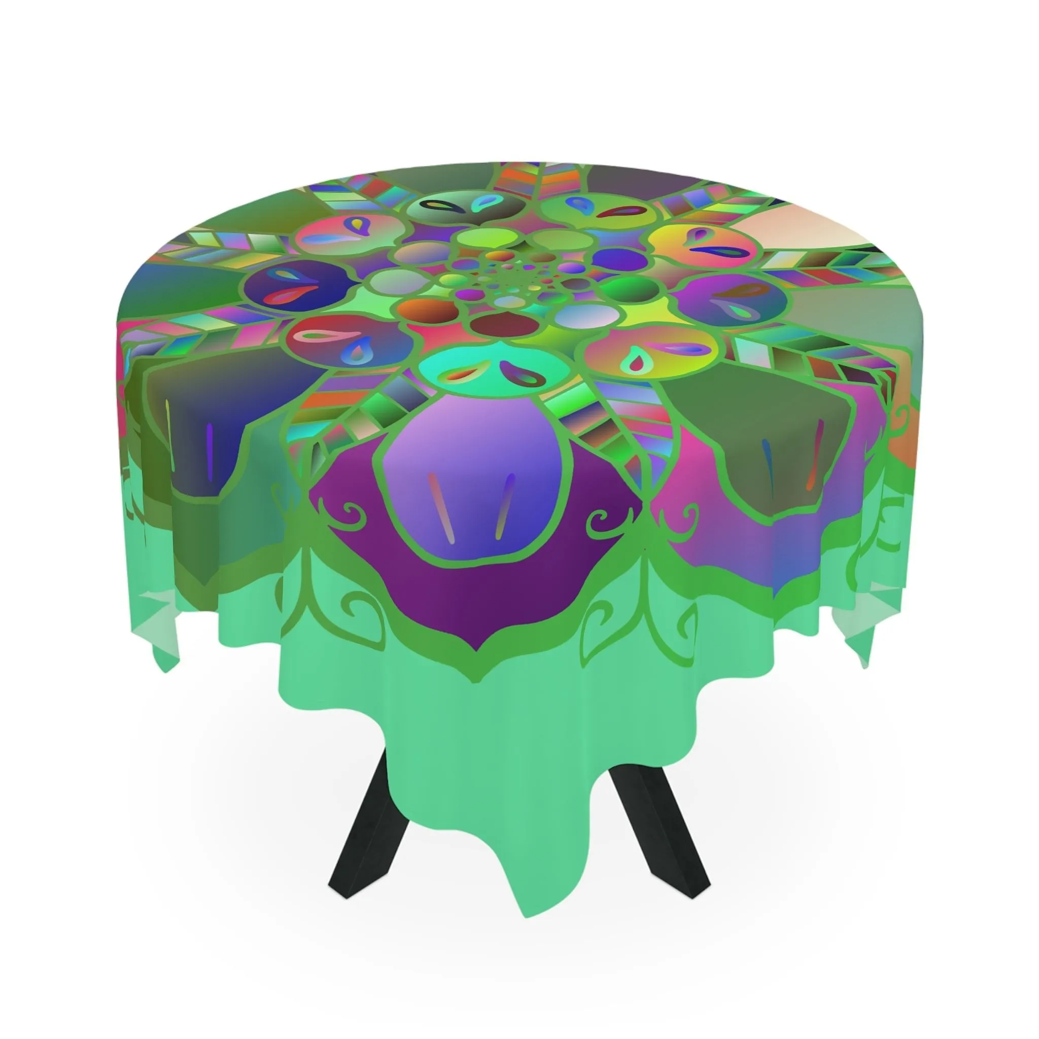 Handmade Mandala Art Tablecloth, Light Fluo Green Square