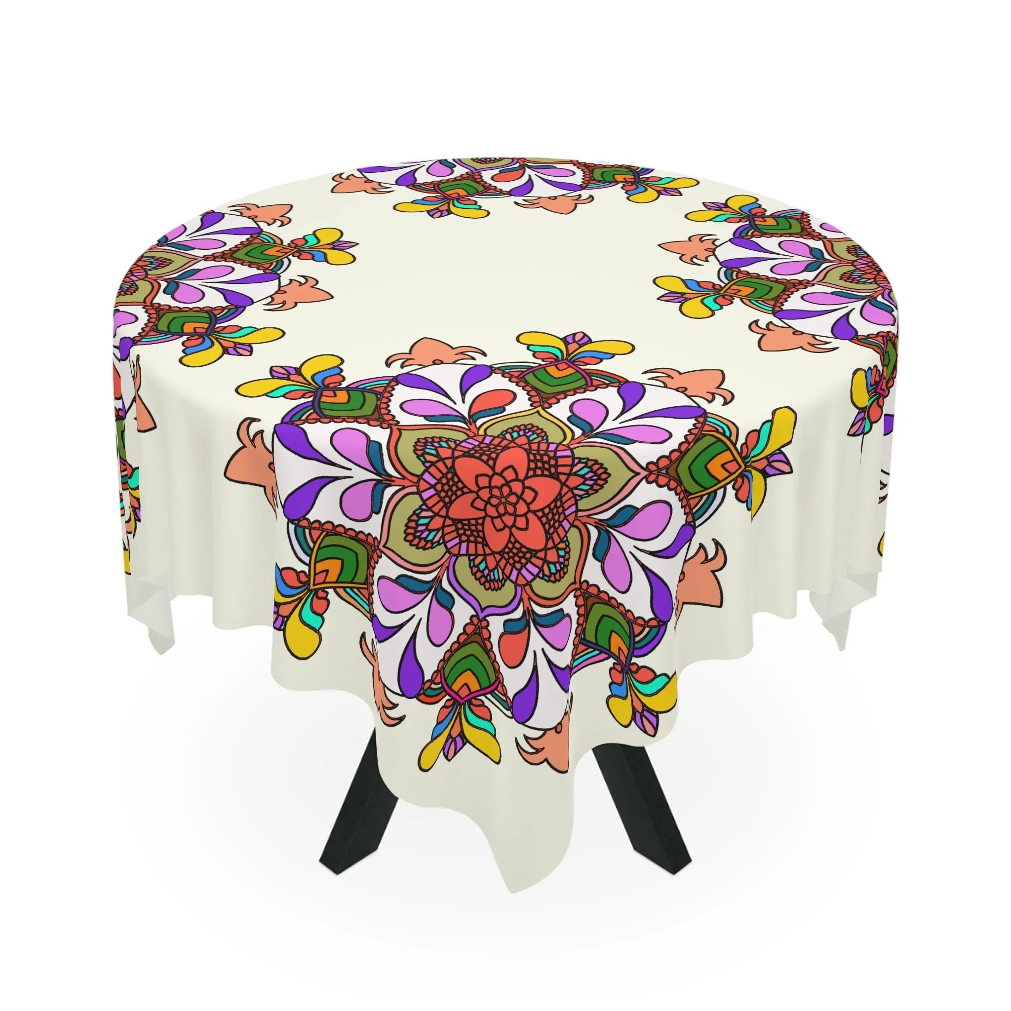 Handmade Mandala Design Tablecloth, Ivory Square