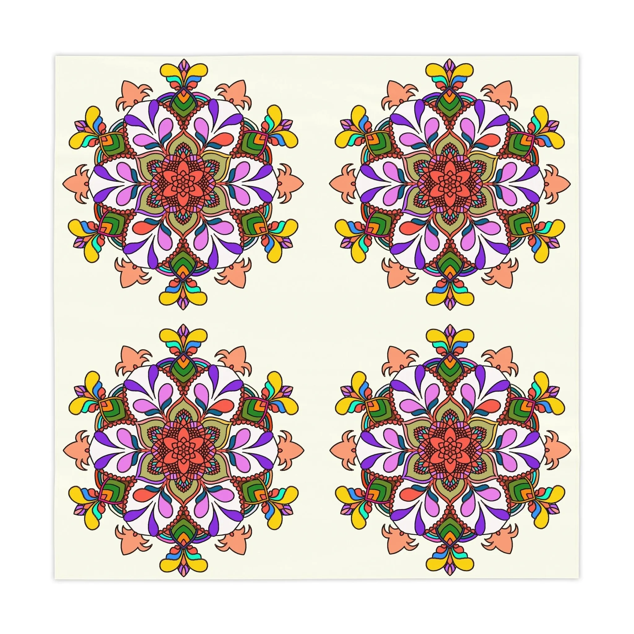 Handmade Mandala Design Tablecloth, Ivory Square