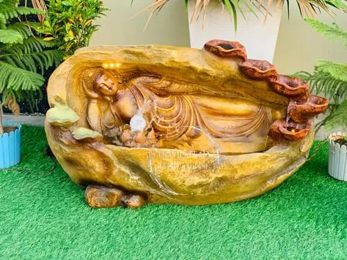 Homestead DECORE Solution Sleeping Big Sleeping Buddha Fountain for Home Decor/Living Room/Hall/Office/Garden Fountain/Temple/Hotel Decor Outdoor Fountain Fiber Unbreakable