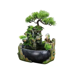 Indoor Relaxation Desktop Fountain Waterfall, Zen Meditation Indoor Waterfall Feature with Automatic Pump, Illuminated Colorful Atomizer for Home Office Bedroom Desk Décoration