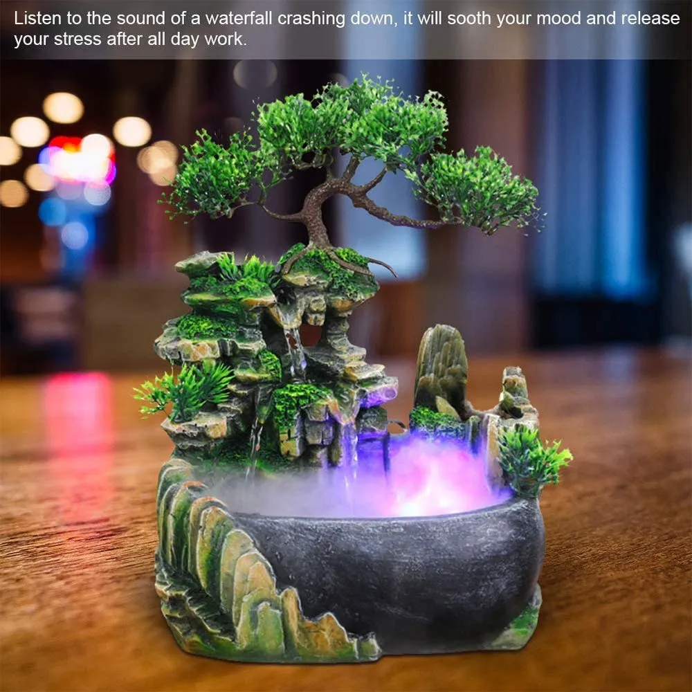 Indoor Relaxation Desktop Fountain Waterfall, Zen Meditation Indoor Waterfall Feature with Automatic Pump, Illuminated Waterfall for Home Office Bedroom Desk Décoration (Upgrade)