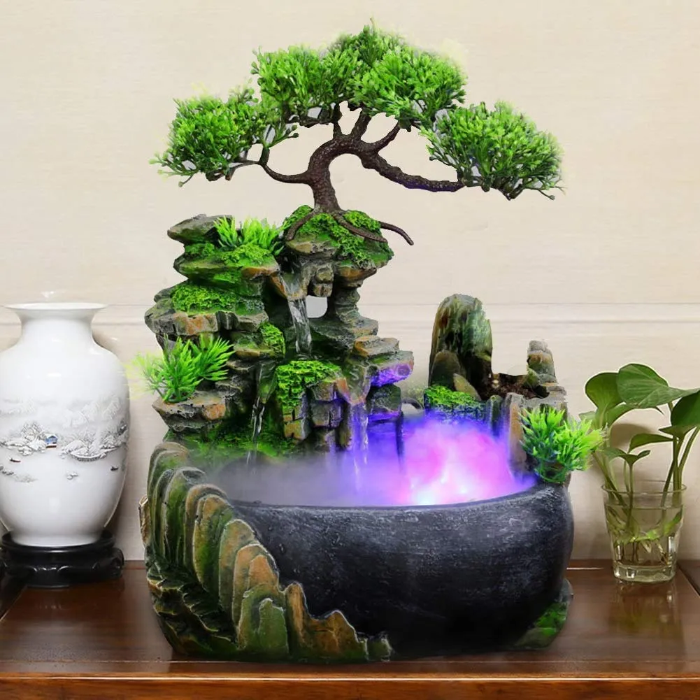 Indoor Relaxation Desktop Fountain Waterfall, Zen Meditation Indoor Waterfall Feature with Automatic Pump, Illuminated Waterfall for Home Office Bedroom Desk Décoration (Upgrade)