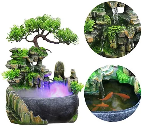 Indoor Relaxation Desktop Fountain Waterfall, Zen Meditation Indoor Waterfall Feature with Automatic Pump, Illuminated Waterfall for Home Office Bedroom Desk Décoration (Upgrade)