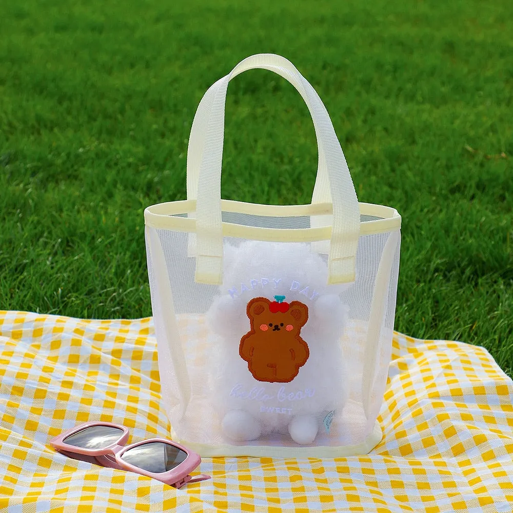 Kawaii Transparent Mesh Bear Shopping Tote Bag