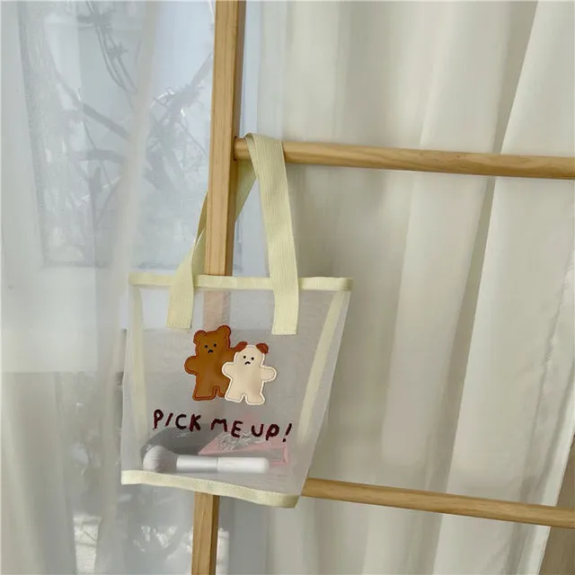 Kawaii Transparent Mesh Bear Shopping Tote Bag