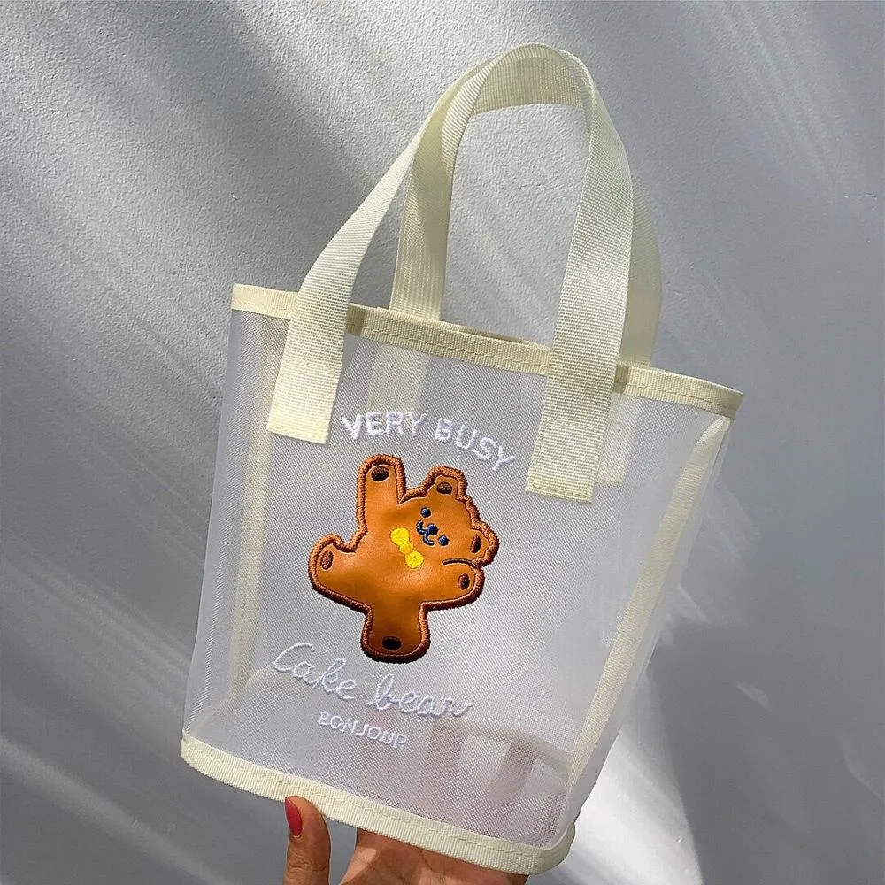 Kawaii Transparent Mesh Bear Shopping Tote Bag