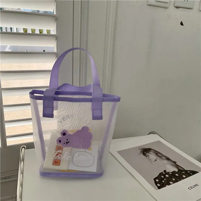 Kawaii Transparent Mesh Bear Shopping Tote Bag