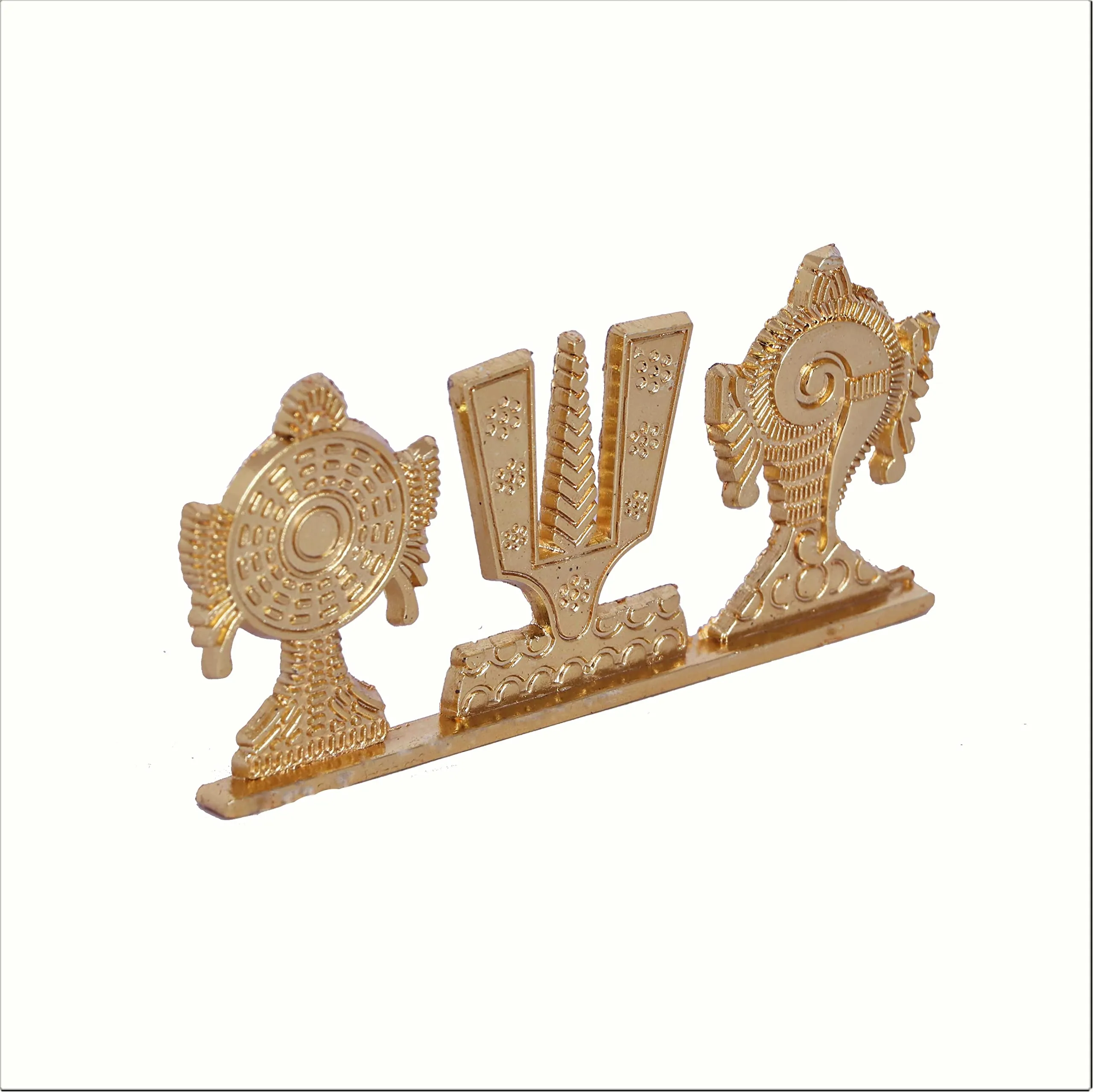 KridayKraft Tirupati Balaji Symbol Stand Shankh Chakra Namah Gold Plating Antique Decorative for Car Dashboard Home & Office Table Showpiece Figurines,Religious Gift Idol...