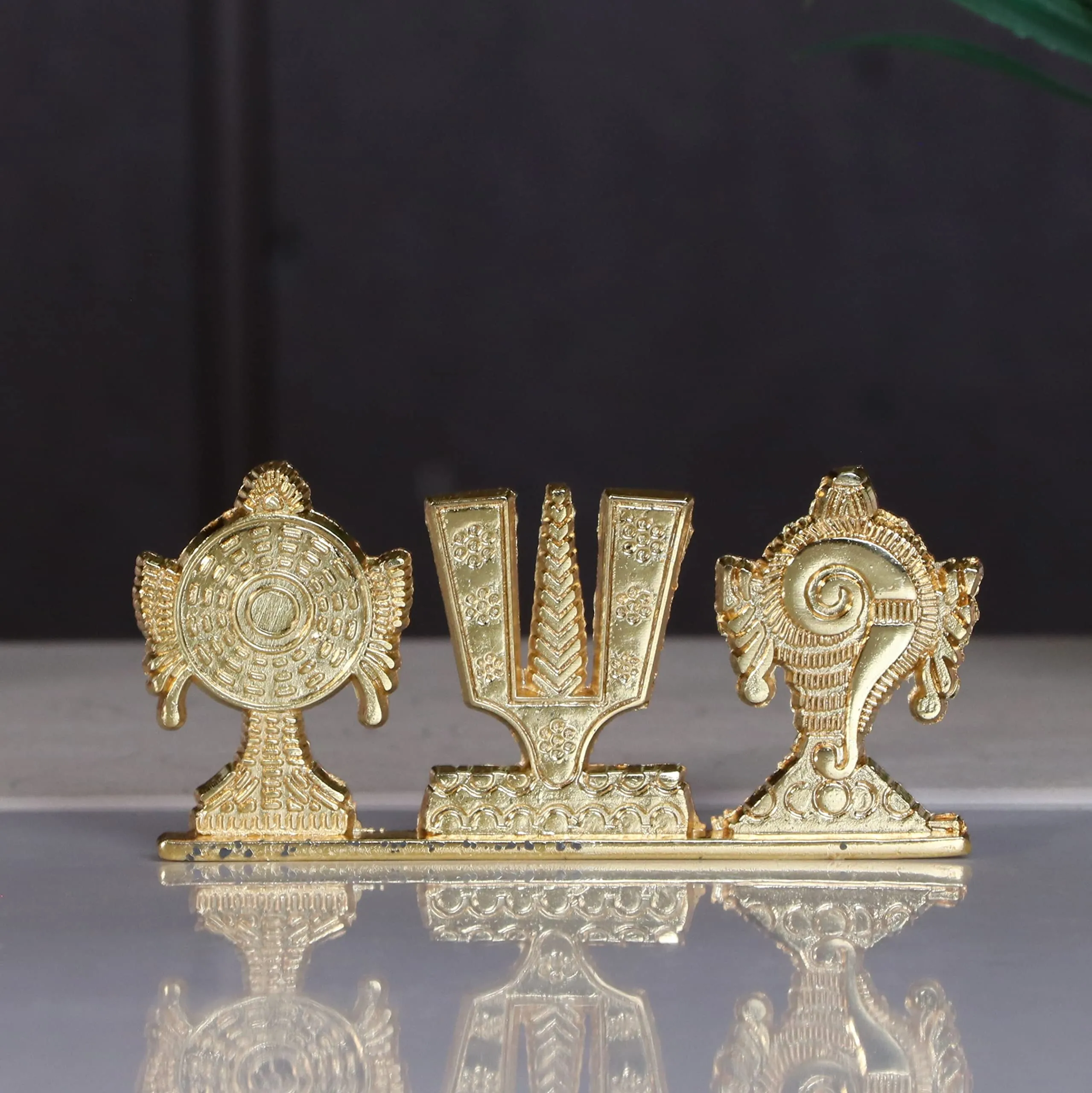 KridayKraft Tirupati Balaji Symbol Stand Shankh Chakra Namah Gold Plating Antique Decorative for Car Dashboard Home & Office Table Showpiece Figurines,Religious Gift Idol...