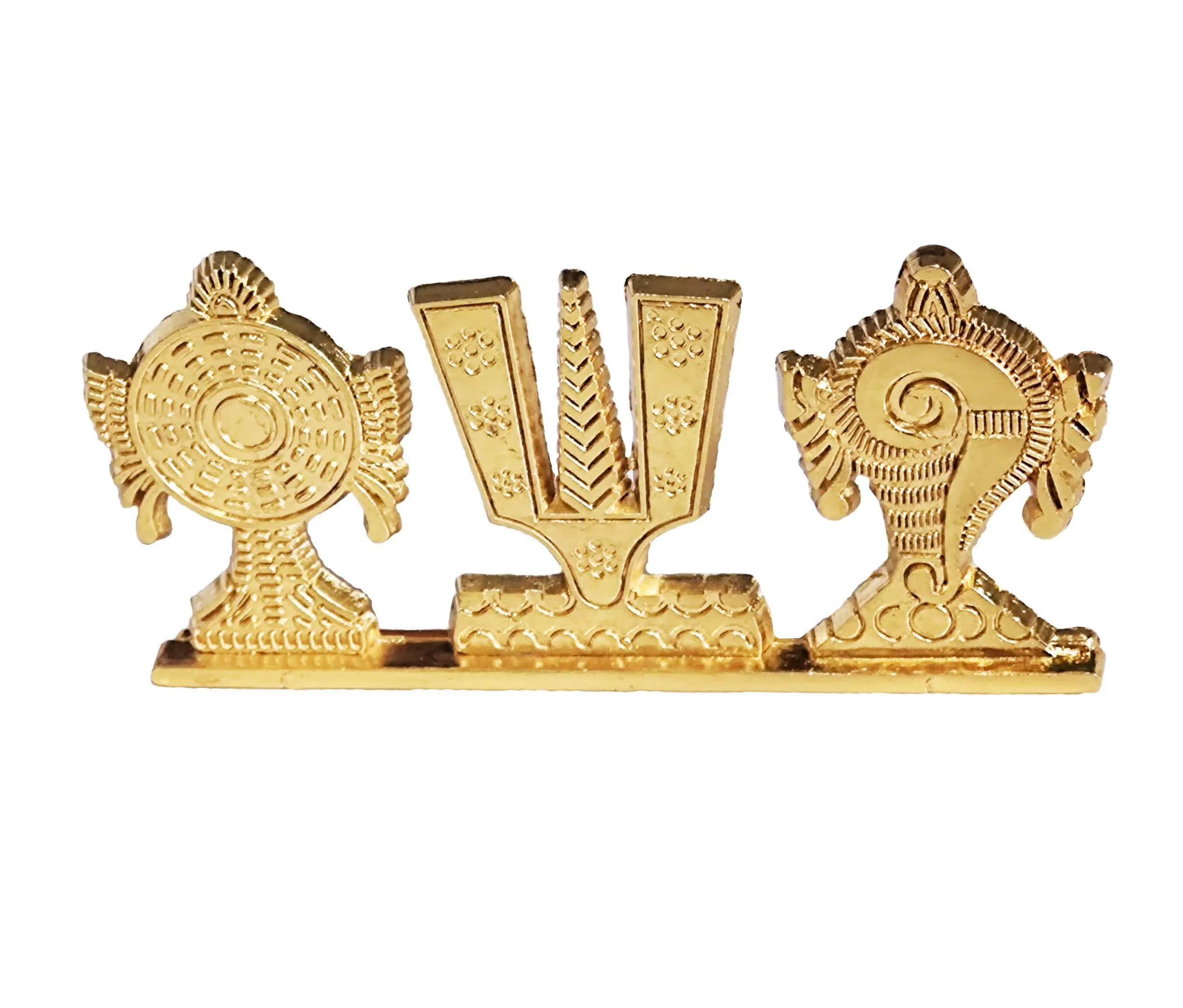 KridayKraft Tirupati Balaji Symbol Stand Shankh Chakra Namah Gold Plating Antique Decorative for Car Dashboard Home & Office Table Showpiece Figurines,Religious Gift Idol...
