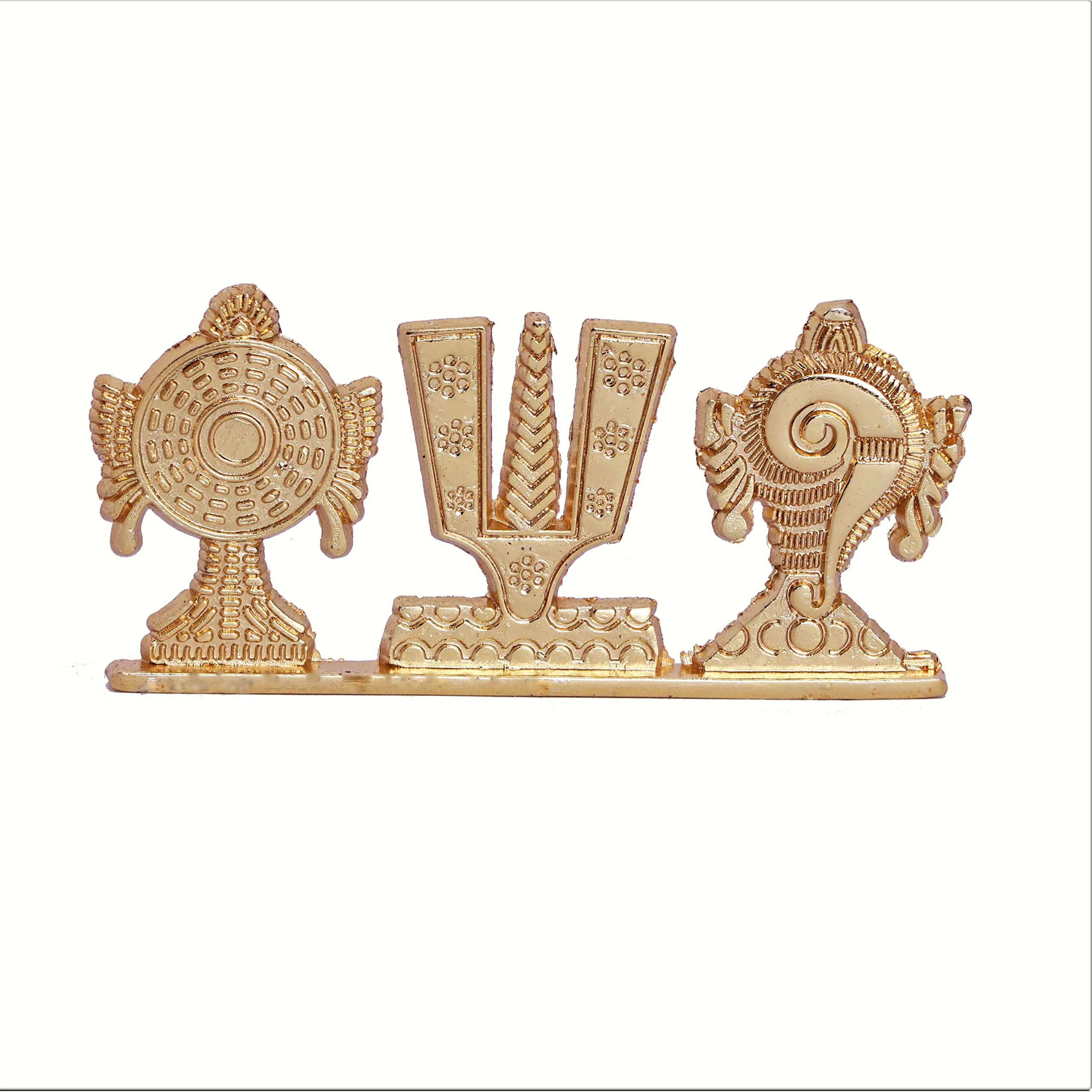KridayKraft Tirupati Balaji Symbol Stand Shankh Chakra Namah Gold Plating Antique Decorative for Car Dashboard Home & Office Table Showpiece Figurines,Religious Gift Idol...