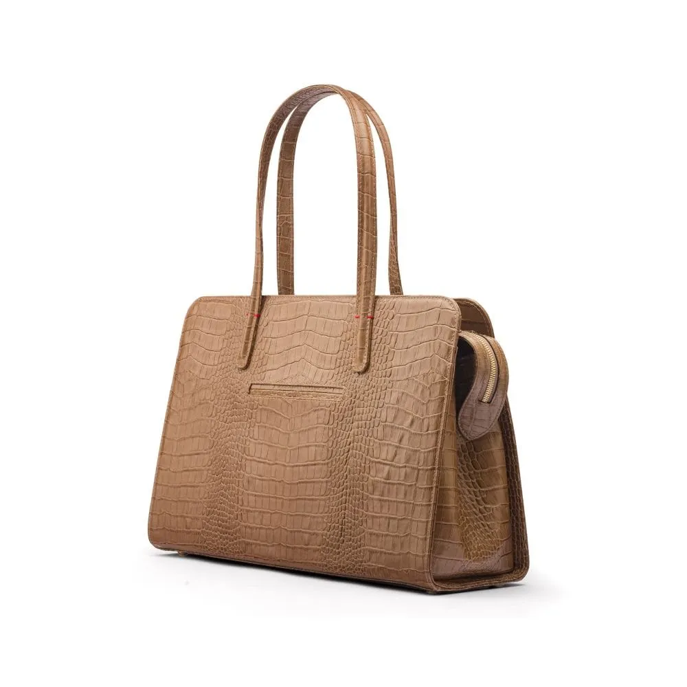 Ladies' Leather 15" Laptop Handbag - Taupe Croc
