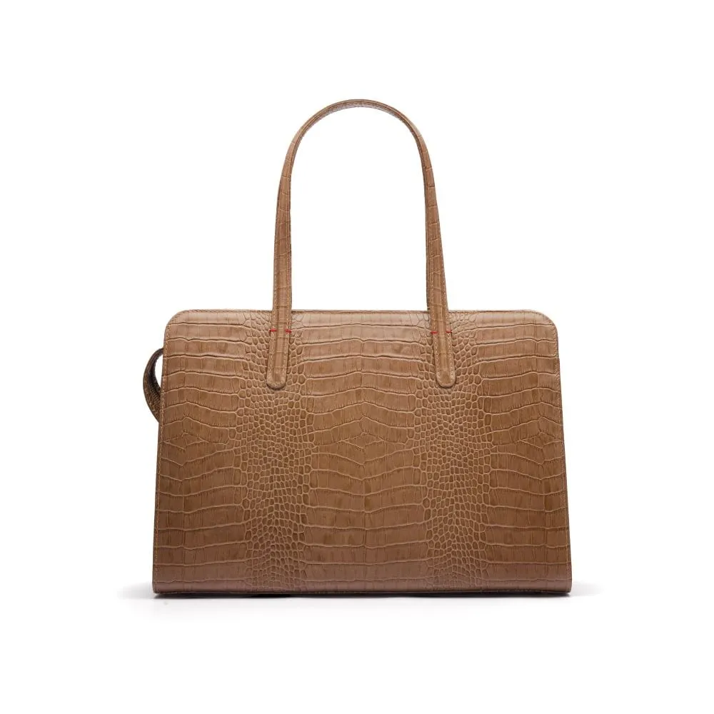 Ladies' Leather 15" Laptop Handbag - Taupe Croc