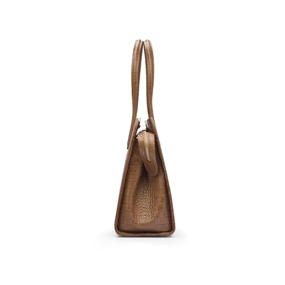 Ladies' Leather 15" Laptop Handbag - Taupe Croc