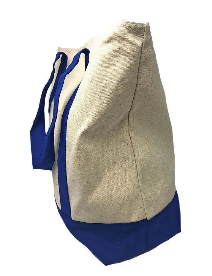 Large Shopping Grocery Bag Reusable Cotton Canvas Beach Tote Zippered 22inch X 16inch