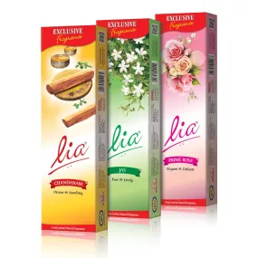 Lia Agarbatti Special Combo Pack | Pack Of 3 (166 Sticks Per Pack) | Chandanam, Jas, Prime Rose Incense | Woody, Floral Incense For Puja, Relaxation, Freshness, Happy Vibes