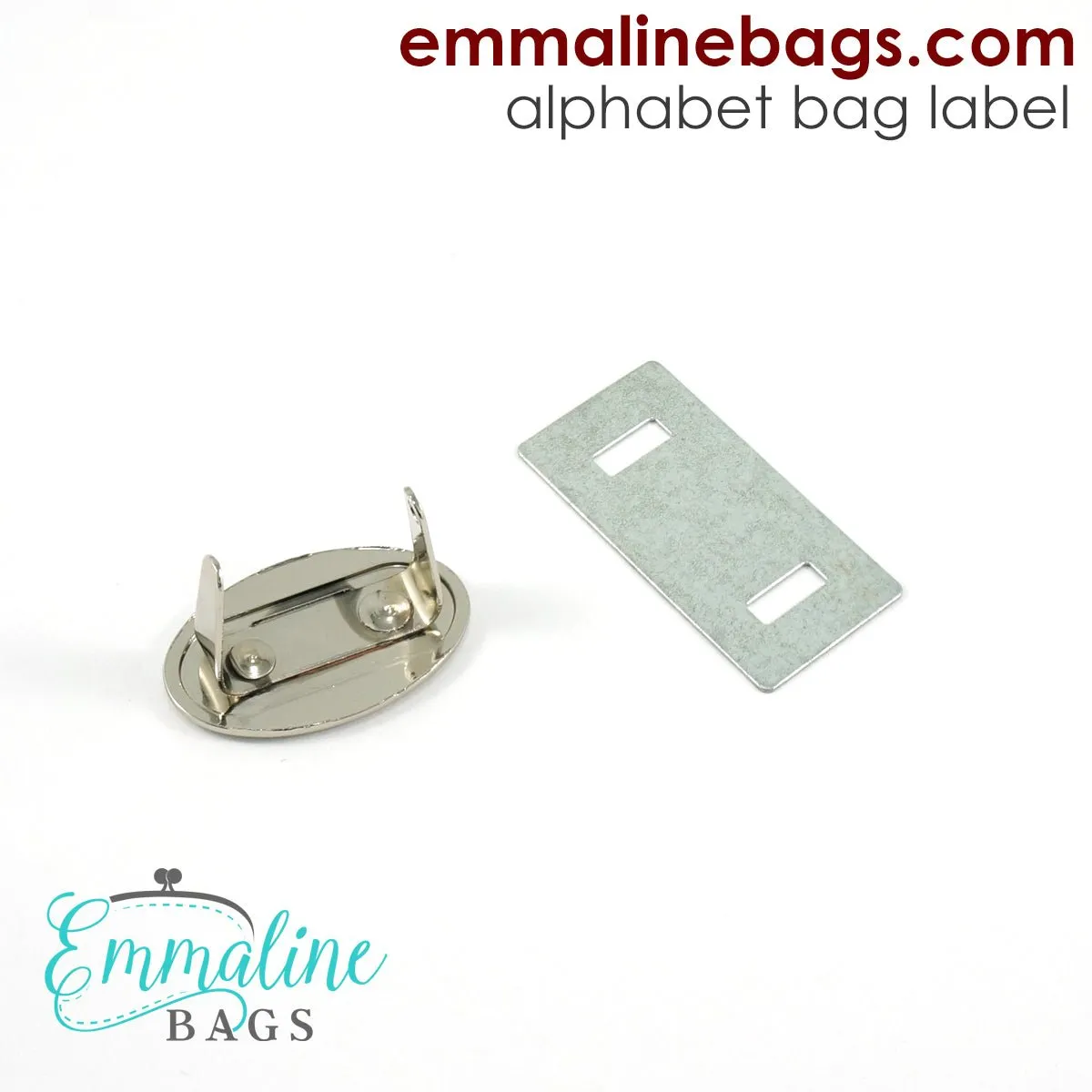 Metal Bag Label: Script Alphabet