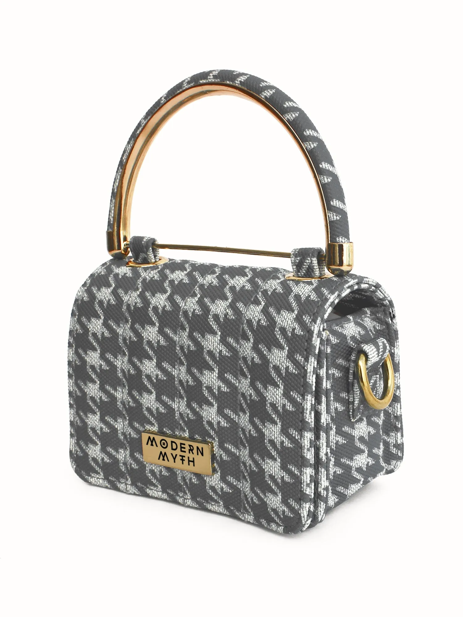 Nano Grey & White Houndstooth Mini Box Bag | Modern Myth