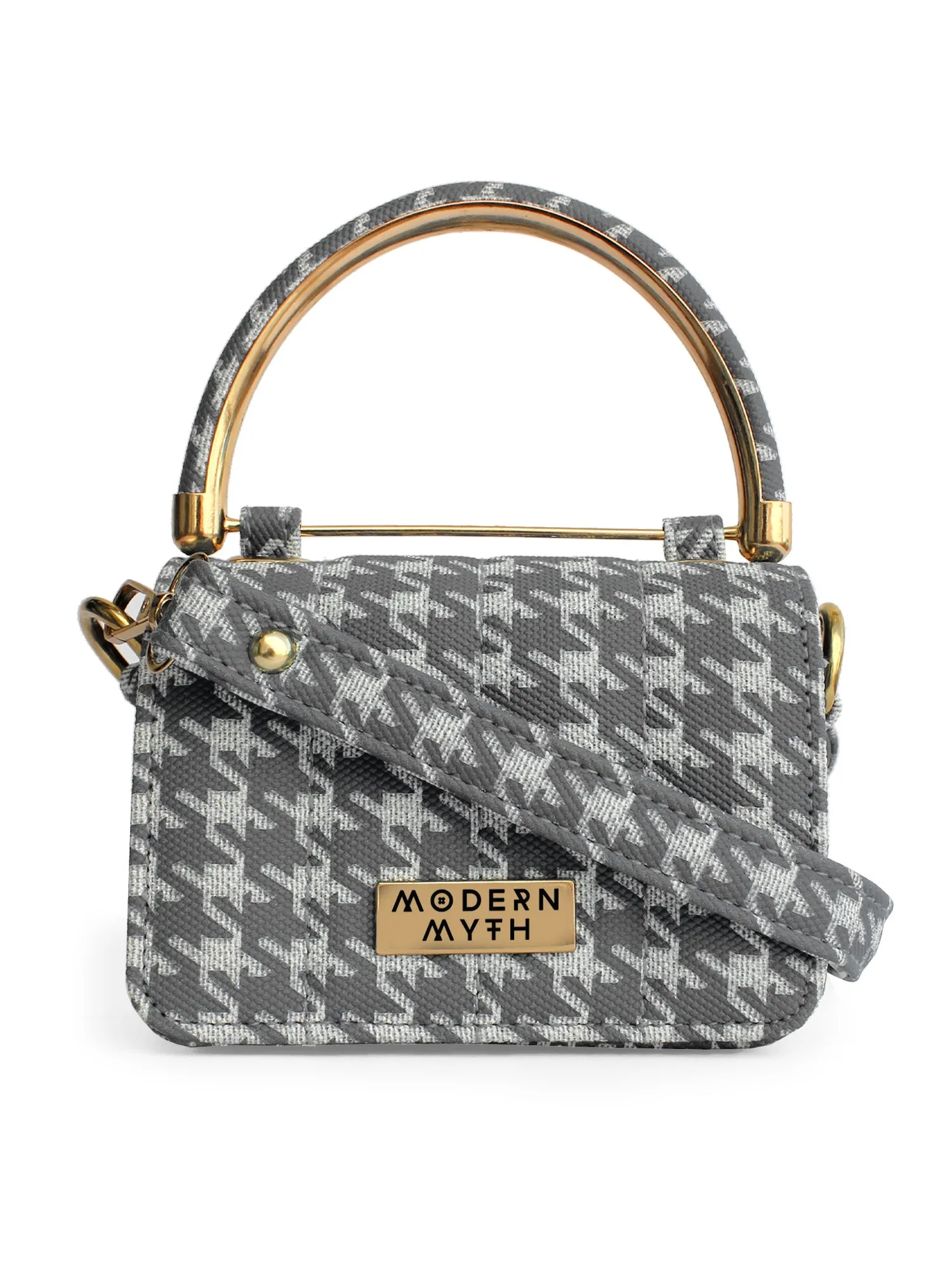 Nano Grey & White Houndstooth Mini Box Bag | Modern Myth