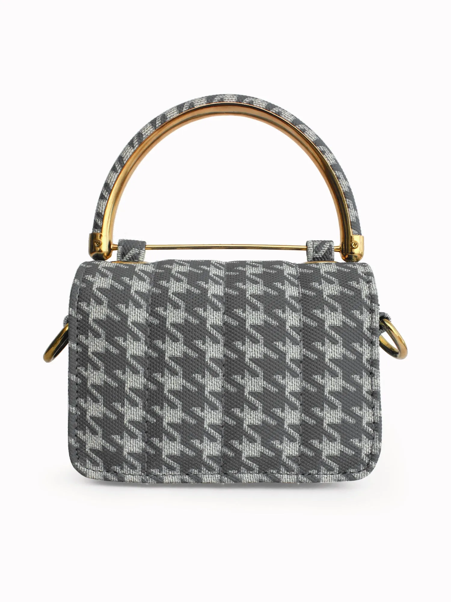 Nano Grey & White Houndstooth Mini Box Bag | Modern Myth
