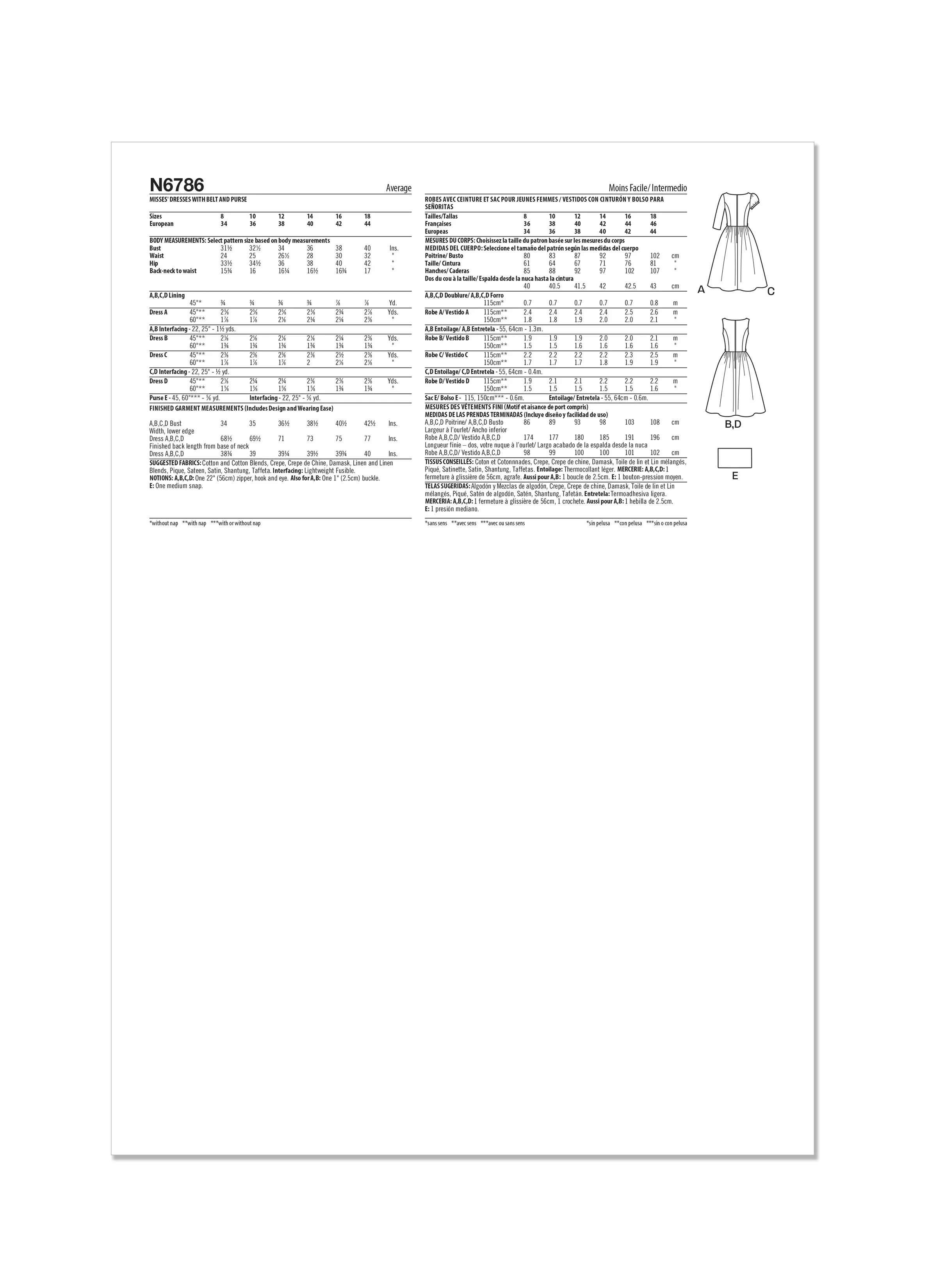 New Look sewing pattern 6786 Misses' Dresses with Belt and Purse
