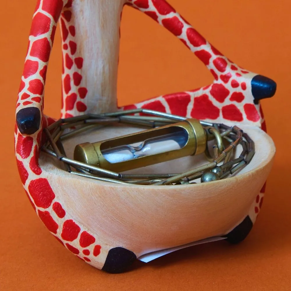Painted Wood Giraffe Jewelry Ring Dish