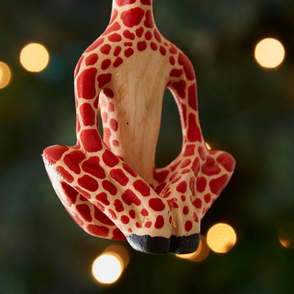 Painted Wood Yoga Giraffe Christmas Ornament