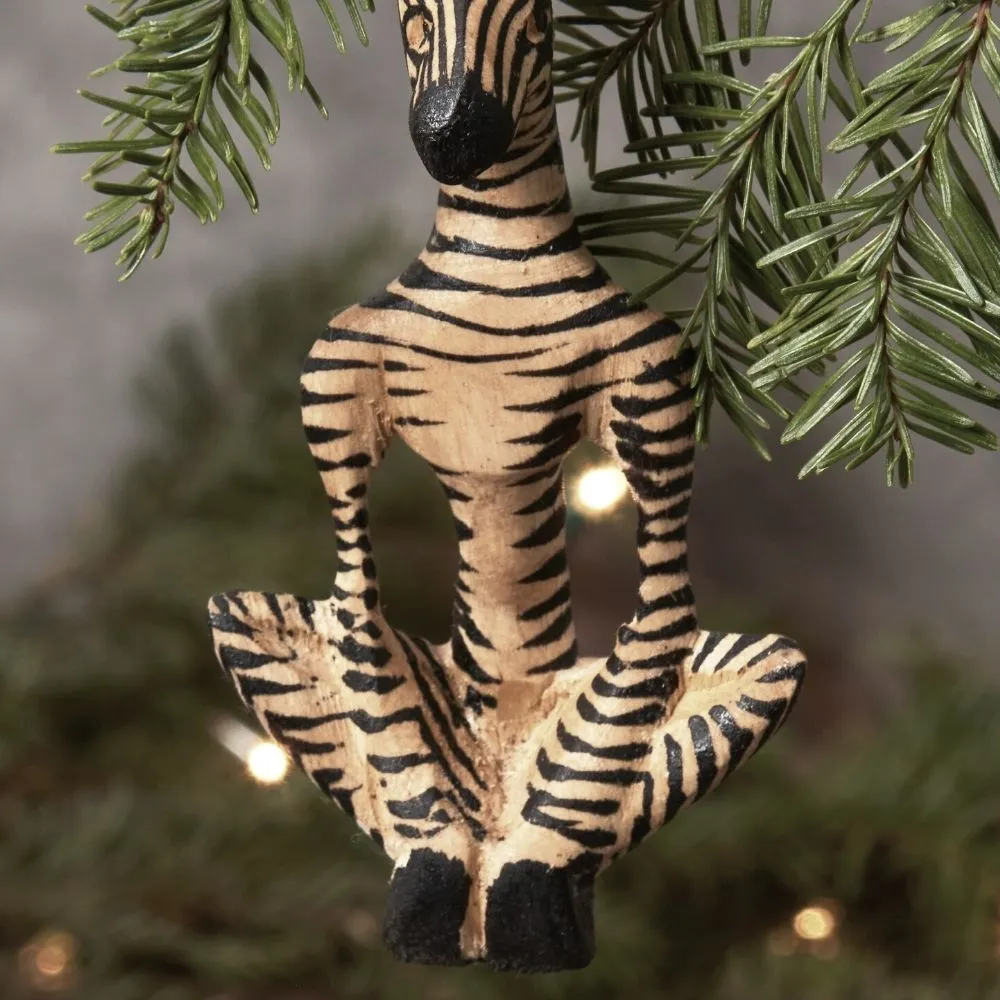 Painted Wood Yoga Zebra Christmas Ornament