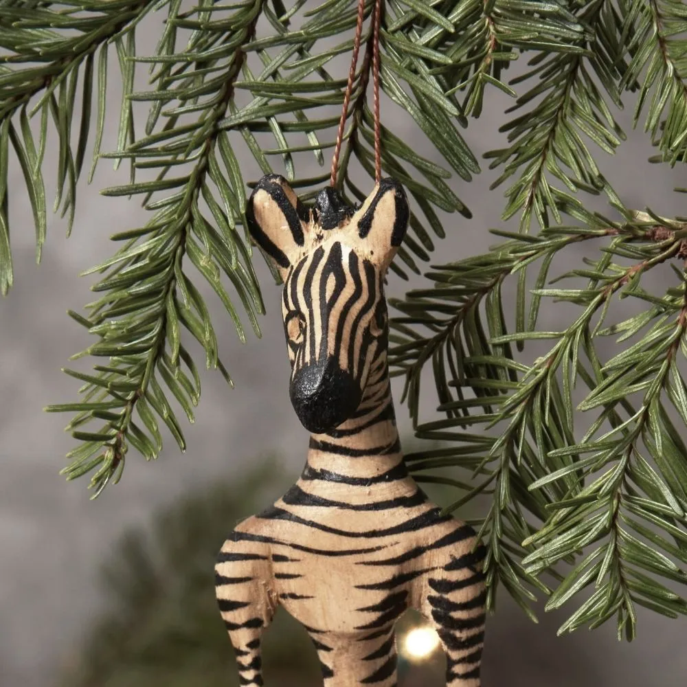 Painted Wood Yoga Zebra Christmas Ornament
