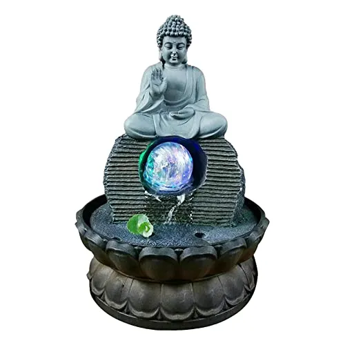Pinakine® Buddha Resin Statue Led Lights Office Meditation Tabletop Water Fountain|53078307PNKL