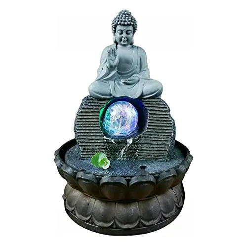 Pinakine® Buddha Resin Statue Led Lights Office Meditation Tabletop Water Fountain|53078307PNKL