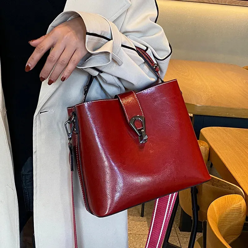 Real Oil Wax Leather Bucket Bag