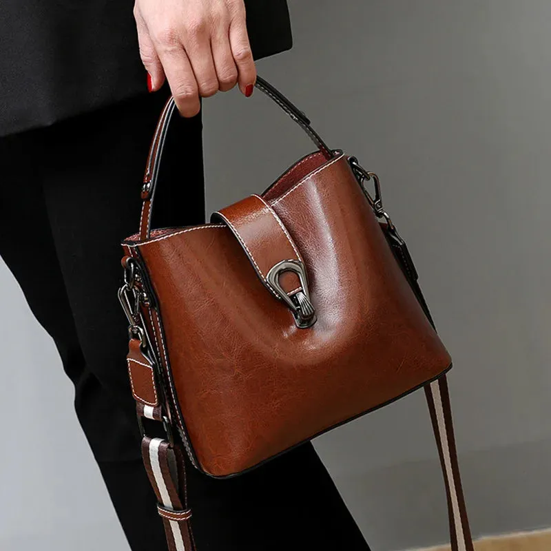 Real Oil Wax Leather Bucket Bag
