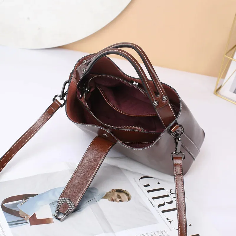 Real Oil Wax Leather Bucket Bag