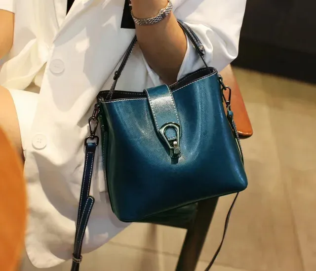 Real Oil Wax Leather Bucket Bag