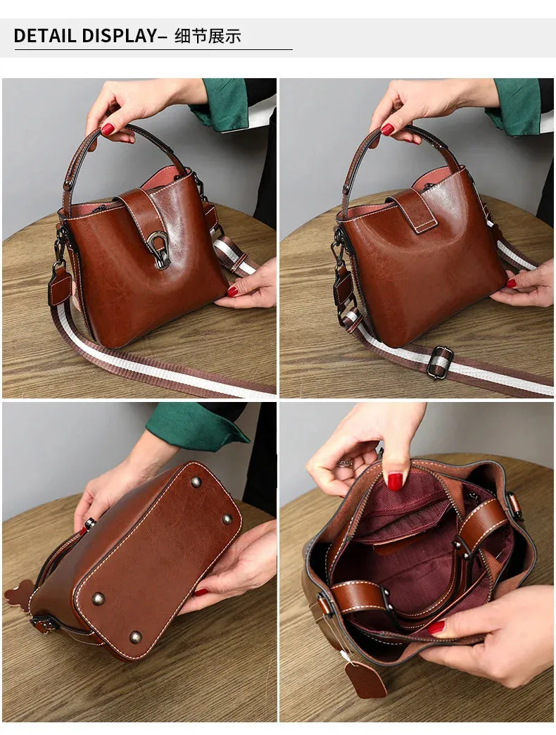 Real Oil Wax Leather Bucket Bag